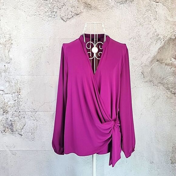 Alfani fuscia pink faux wrap blouse Women's Size S - Picture 1 of 12